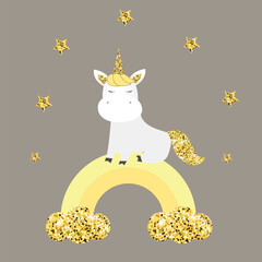 Birthday card with a unicorn. Vector illustration