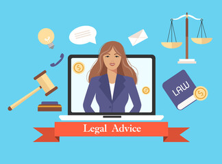 Legal consultant online, the girl on the laptop screen