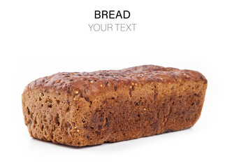 Loaf Of Whole Grain Bread. Detailed close-up of sliced grain bread on white background. Homemade healthy bread. Bakery - gold rustic crusty loaves of bread and buns. Flat lay. Food concept. 