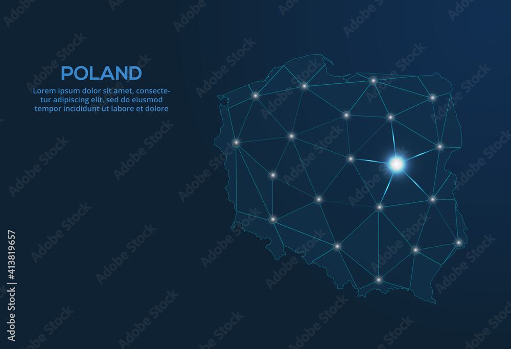 Aufkleber poland communication network map. vector low poly image of a global map with lights in the form of c