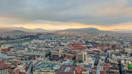Hungary - Budapest landscape at sunset from drone view