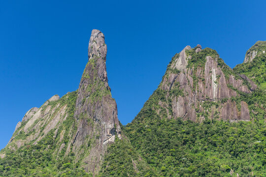 Beautiful landscape of dramatic rocky mountains on green rainforest