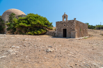 Rethymno, fortress of Fortezza. small stone Church of Saint Catherine on the territory.