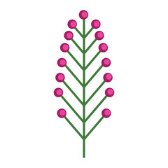 Simple minimalistic bright green branch with pink berries. Flower collection of colorful plants for seasonal decoration . Stylized icons of botany. Stock vector illustration in flat style.