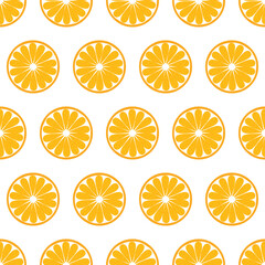 Vector seamless pattern background with cartoon style round orange slices.
