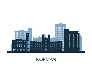 Norman skyline, monochrome silhouette. Vector illustration.