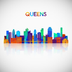Fototapeta premium Queens skyline silhouette in colorful geometric style. Symbol for your design. Vector illustration.