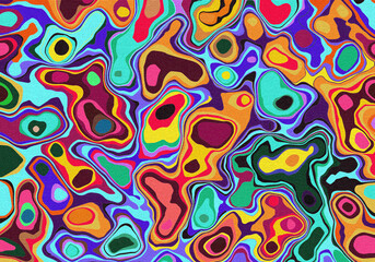 Naklejka premium Abstract colorful pattern with liquify effect and color splash. Contemporary digital art with canvas texture and paint stains