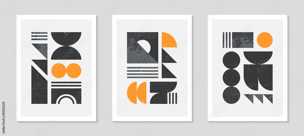 Wall mural set of abstract bauhaus geometric pattern backgrounds.trendy minimalist geometric design with simple