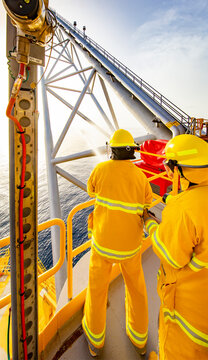 Offshore platform fire drill in the Gulf of Mexico