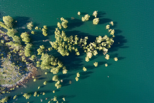 Porma's Reservoir and dam from aerial view