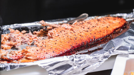 close up of grilled salmon