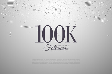 Thank you to 100k followers with illustrative figures diguguri by a silver ribbon.