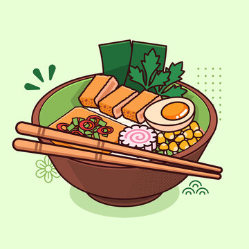 complete cute green set japanese tempura ramen udon noodle