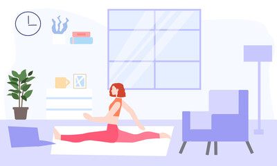 Girl does warm-up at home, vector chart