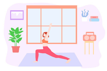 Girl does warm-up at home, vector chart