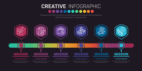 Infographic template with numbers six option can be used for workflow layout, diagram, number step up options.