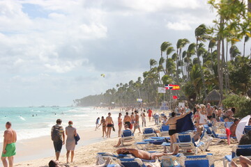 People on the beach Atlantic ocean in Dominican republic