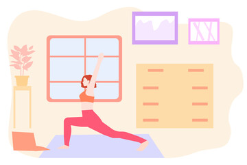 Girl does warm-up at home, vector chart