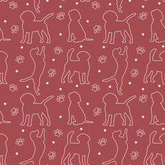 Seamless beagle pattern. Cartoon home pet, set of cute puppies for print, posters and postcard. Vector beagle  animal background. Funny little doggy seamless pattern