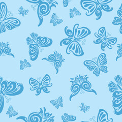 Fototapeta na wymiar blue pattern with blue butterflies, vector illustration,