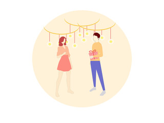 Guy gives a girl a gift, vector graphics