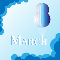 Naklejka premium Postcard for March 8. Balloon in the clouds, for text. Vector illustration.