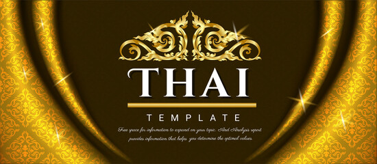 Yellow curtains With Thai traditional and Thai logo on the background, Thai traditional concept The Arts of Thailan, Vector illustration.