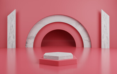 3d geometric red podium for product placement