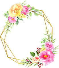 elegant flower with gold frame geometric set
