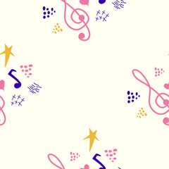 Classic musical patterns, with sheet music and treble clef, great designs for any purpose. Abstract retro texture.