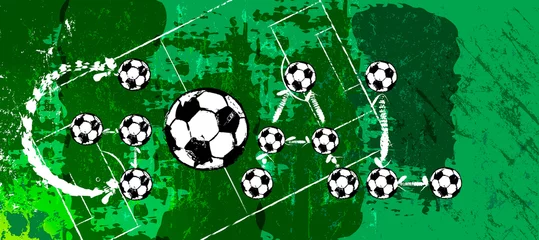 Gardinen soccer, football, illustration with paint strokes and splashes, grungy mockup, great soccer event © Kirsten Hinte