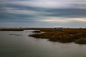 relaxing pier hut in the marsh
