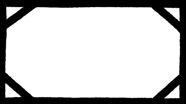 Black grunge picture frame, hand painted stop motion animation on a white background