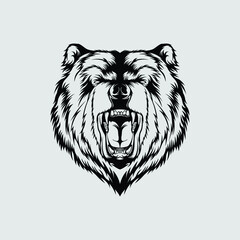 Grizlly bear black and white vector illustration