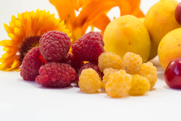 fresh healthy fruit assortment isolated over white.