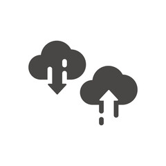 Obraz premium Cloud with arrow black vector icon. Upload and download data symbol.