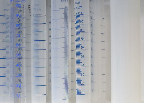 measuring vials in a laboratory display case
