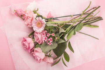 flower of pink roses on pink background.