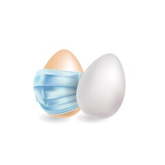 Mask with an egg isolated on a white background. Vector medical safety of the respiratory element and the egg. Easter icon.