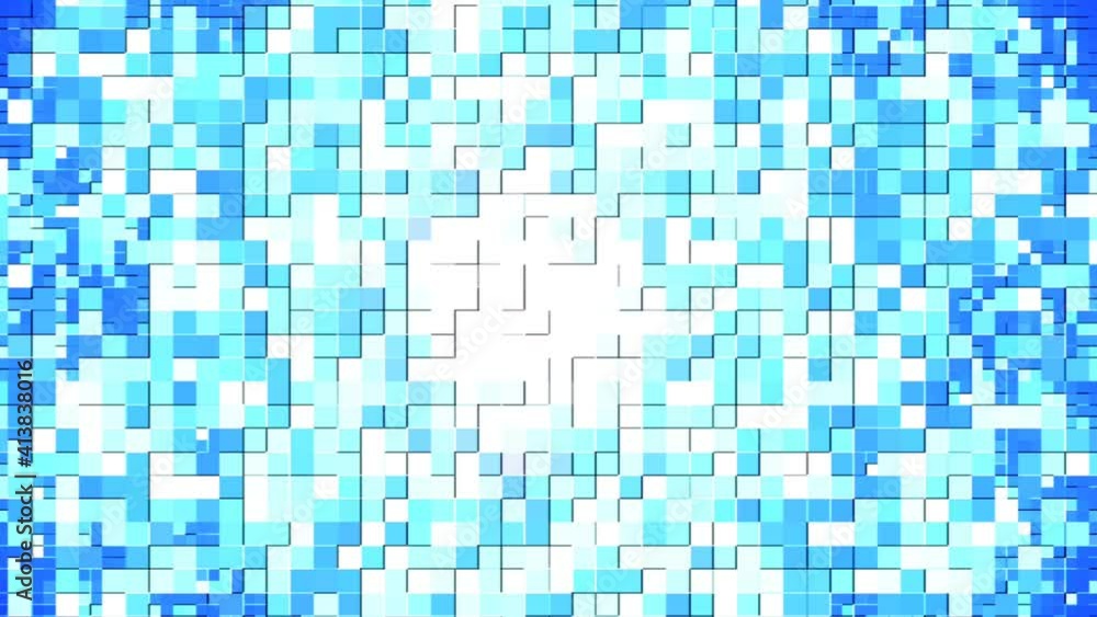 Poster abstract pixel block moving background retro style, pixelated 3d square blue
