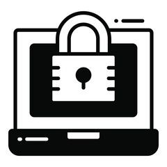 Laptop, Protection and security vector icons set cyber computer network business data technology