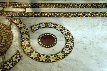 Detail of inlaid marble Islamic patterns on floor of the  Monreale
