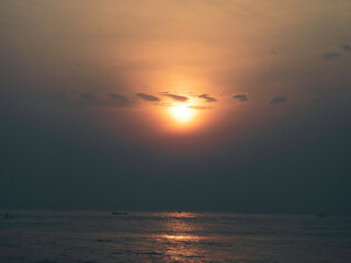 sunset over the sea in Pondicherry Rock Beach