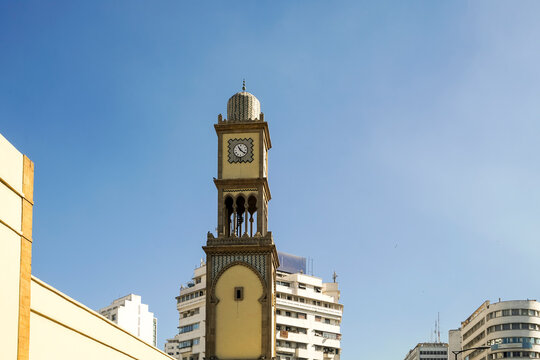 Old clock tower in historic Medina at the center of Casablanca
