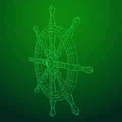 Ship steering wheel. Marine rudder. Wireframe low poly mesh vector illustration.
