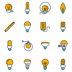 Set of Light Bulb icon. Light Bulb lamp pack symbol template for graphic and web design collection logo vector illustration