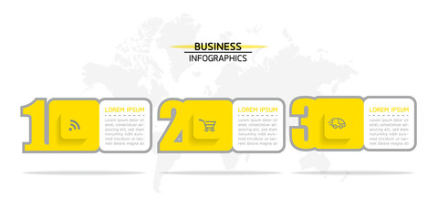 Obraz premium Vector elements for infographics. presentation and chart. steps or processes. options number workflow template design. 3 steps.