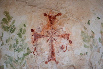 The baptistery cross painting after being vandalized at Beit She'an in Israel