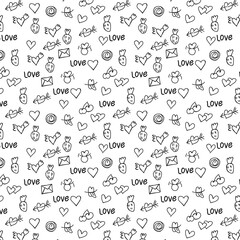 Fototapeta na wymiar Love black and white hand drown pattern, doodle background